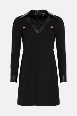 New 💯 Karen Millen Pu Trim Ponte Jersey Mini 👗 Dress 🥰 -Karen Millen Outlet store bkk02951 black xl 3