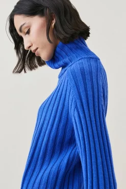 Coupon 😍 Karen Millen Wool Rib Roll Neck Jumper 😀 -Karen Millen Outlet store bkk03060 cobalt xl 2