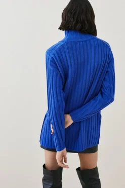 Coupon 😍 Karen Millen Wool Rib Roll Neck Jumper 😀 -Karen Millen Outlet store bkk03060 cobalt xl 4
