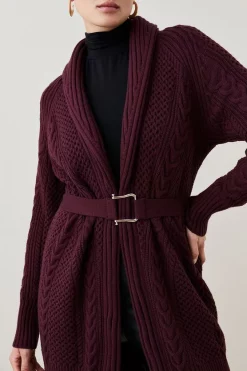 Coupon 💯 Karen Millen Shawl Collar Cable Knit Cardigan 🛒 -Karen Millen Outlet store bkk03063 berry xl 2