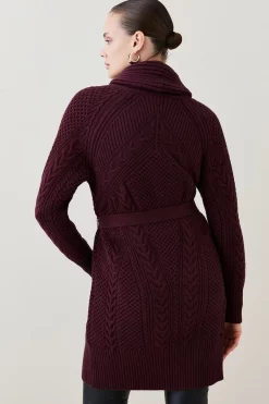 Coupon 💯 Karen Millen Shawl Collar Cable Knit Cardigan 🛒 -Karen Millen Outlet store bkk03063 berry xl 4