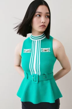 Brand new 🌟 Karen Millen Milano Knit Belted Peplum Top 🔔 -Karen Millen Outlet store bkk03071 green xl 2