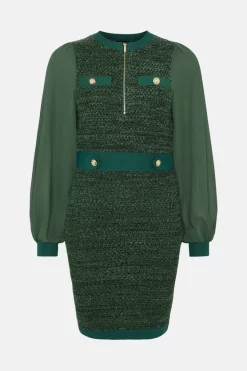 Wholesale 😉 Karen Millen Chiffon Sleeve Tweed Knit Mini 👗 Dress - forest 🥰 -Karen Millen Outlet store bkk03090 forest xl 3