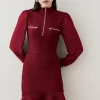Best Sale 👏 Karen Millen Chiffon Sleeve Bandage Zip Neck Flippy Mini 👗 Dress ❤️ -Karen Millen Outlet store bkk03100 burgundy xl