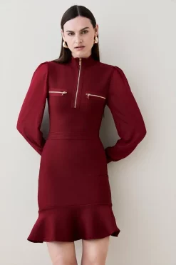 Best Sale 👏 Karen Millen Chiffon Sleeve Bandage Zip Neck Flippy Mini 👗 Dress ❤️