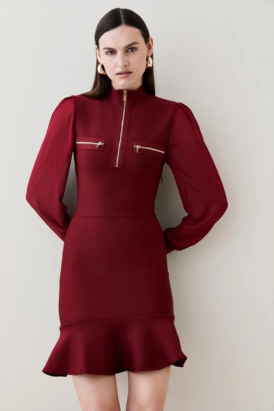 Best Sale 👏 Karen Millen Chiffon Sleeve Bandage Zip Neck Flippy Mini 👗 Dress ❤️ 3 Best Sale 👏 Karen Millen Chiffon Sleeve Bandage Zip Neck Flippy Mini 👗 Dress ❤️