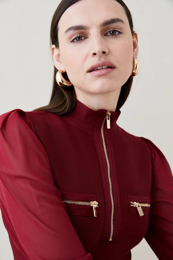 Best Sale 👏 Karen Millen Chiffon Sleeve Bandage Zip Neck Flippy Mini 👗 Dress ❤️ 4 Best Sale 👏 Karen Millen Chiffon Sleeve Bandage Zip Neck Flippy Mini 👗 Dress ❤️ - Image 2