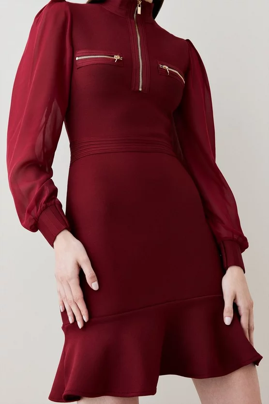 Best Sale 👏 Karen Millen Chiffon Sleeve Bandage Zip Neck Flippy Mini 👗 Dress ❤️ 5 Best Sale 👏 Karen Millen Chiffon Sleeve Bandage Zip Neck Flippy Mini 👗 Dress ❤️ - Image 3
