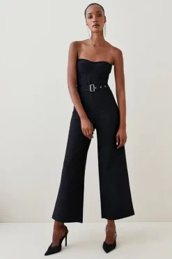 Discount 🧨 Karen Millen Bustier Bandage Knit Wide Leg Jumpsuit 🔥