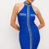 Cheapest 🛒 Karen Millen Embellished Bandage Knit Halter Mini 👗 Dress 🥰 -Karen Millen Outlet store bkk03115 cobalt xl