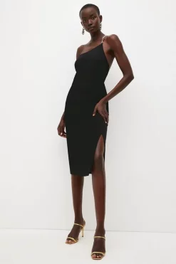 Wholesale 🤩 Karen Millen Compact Viscose Chain One Shoulder Column Midi 👗 Dress 🧨