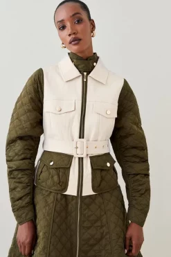 Brand new 🌟 Karen Millen Quilted Contrast Woven Mix Trench 🧥 Coat - stone ❤️ -Karen Millen Outlet store bkk03218 stone xl 2
