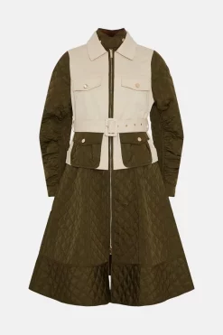 Brand new 🌟 Karen Millen Quilted Contrast Woven Mix Trench 🧥 Coat - stone ❤️ -Karen Millen Outlet store bkk03218 stone xl 3