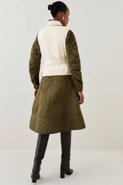 Brand new 🌟 Karen Millen Quilted Contrast Woven Mix Trench 🧥 Coat - stone ❤️ -Karen Millen Outlet store bkk03218 stone xl 4