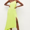 Deals ❤️ Karen Millen Satin Back Crepe One Shoulder Maxi 👗 Dress - lime 🎉