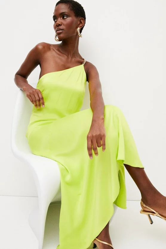Deals β€οΈ Karen Millen Satin Back Crepe One Shoulder Maxi π Dress - lime π 4 Deals β€οΈ Karen Millen Satin Back Crepe One Shoulder Maxi π Dress - lime π - Image 2