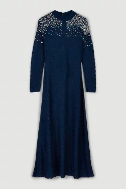 Hot Sale 😀 Karen Millen Plus Size Crystal Embellished Stitch Knit Mini 👗 Dress - ink 🧨 -Karen Millen Outlet store bkk03267 ink xl 3