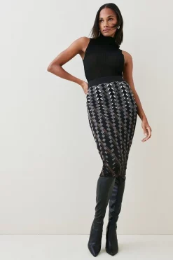 Best Pirce 😉 Karen Millen Embellished Geo Jacquard Midi 👗 Skirt - black 🔔