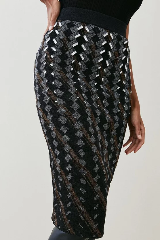 Best Pirce ๐ Karen Millen Embellished Geo Jacquard Midi ๐ Skirt - black ๐ 5 Best Pirce ๐ Karen Millen Embellished Geo Jacquard Midi ๐ Skirt - black ๐ - Image 3