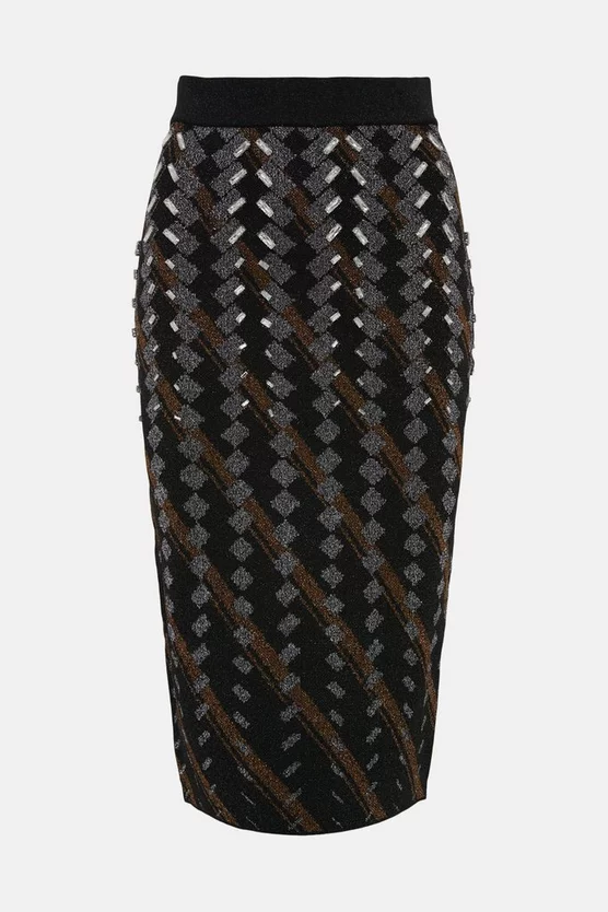 Best Pirce ๐ Karen Millen Embellished Geo Jacquard Midi ๐ Skirt - black ๐ 6 Best Pirce ๐ Karen Millen Embellished Geo Jacquard Midi ๐ Skirt - black ๐ - Image 4