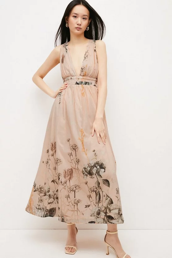 Top 10 โ๏ธ Karen Millen Blush Botanical Border Print Silk Cotton Maxi ๐ Dress - pink ๐ 3 Top 10 โ๏ธ Karen Millen Blush Botanical Border Print Silk Cotton Maxi ๐ Dress - pink ๐