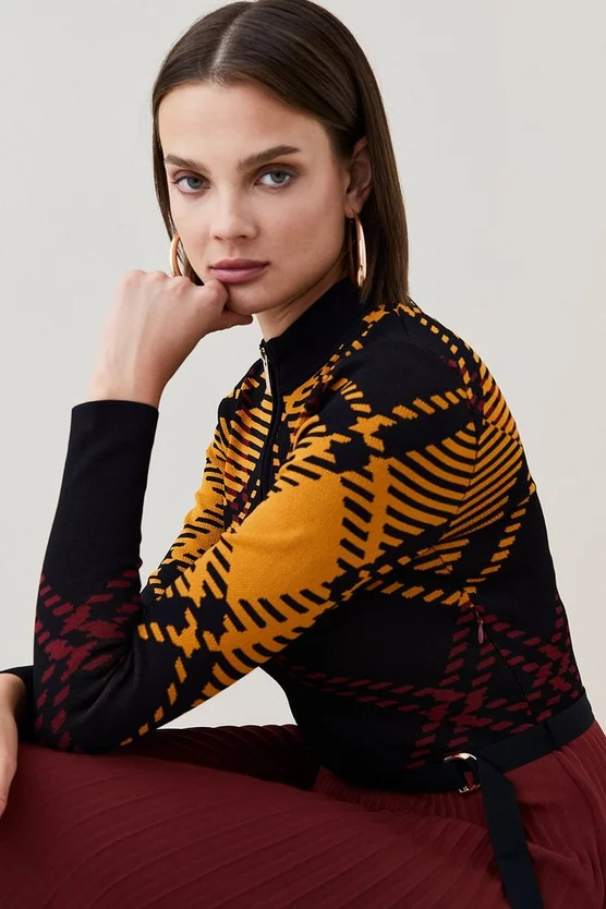 Best deal โ๏ธ Karen Millen Check Long Sleeve Zip Turtle Neck Pleated Midi ๐ Dress - burgundy ๐งจ 4 Best deal โ๏ธ Karen Millen Check Long Sleeve Zip Turtle Neck Pleated Midi ๐ Dress - burgundy ๐งจ - Image 2