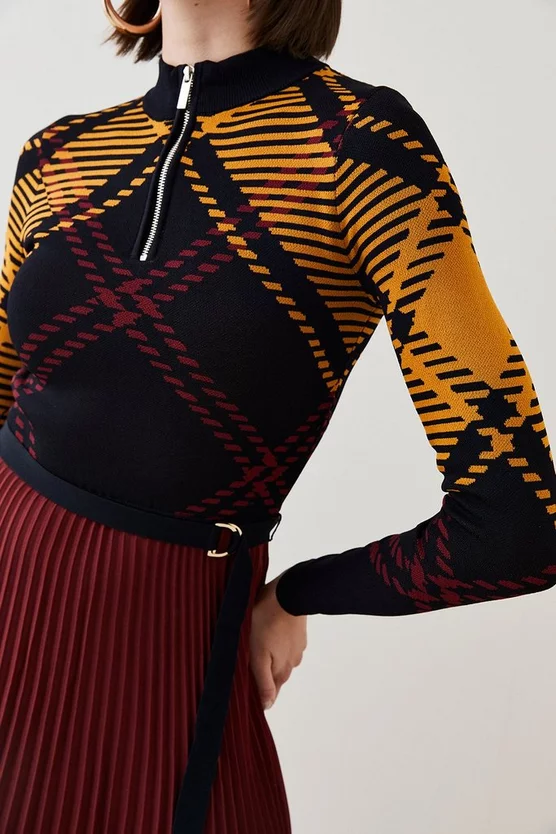 Best deal โ๏ธ Karen Millen Check Long Sleeve Zip Turtle Neck Pleated Midi ๐ Dress - burgundy ๐งจ 5 Best deal โ๏ธ Karen Millen Check Long Sleeve Zip Turtle Neck Pleated Midi ๐ Dress - burgundy ๐งจ - Image 3