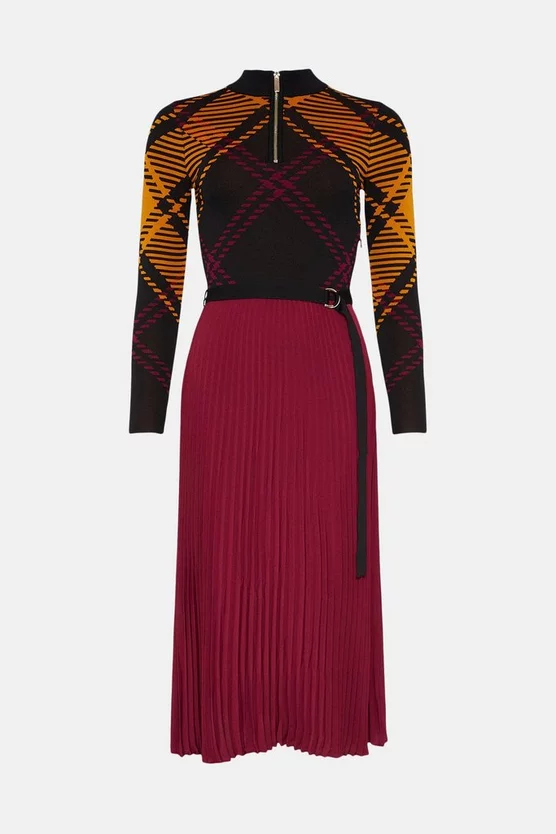 Best deal โ๏ธ Karen Millen Check Long Sleeve Zip Turtle Neck Pleated Midi ๐ Dress - burgundy ๐งจ 6 Best deal โ๏ธ Karen Millen Check Long Sleeve Zip Turtle Neck Pleated Midi ๐ Dress - burgundy ๐งจ - Image 4