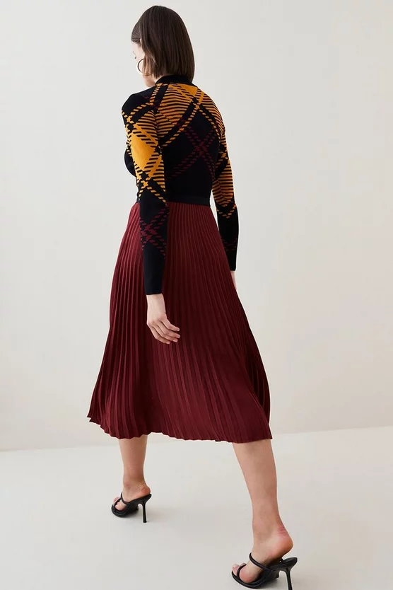 Best deal โ๏ธ Karen Millen Check Long Sleeve Zip Turtle Neck Pleated Midi ๐ Dress - burgundy ๐งจ 7 Best deal โ๏ธ Karen Millen Check Long Sleeve Zip Turtle Neck Pleated Midi ๐ Dress - burgundy ๐งจ - Image 5