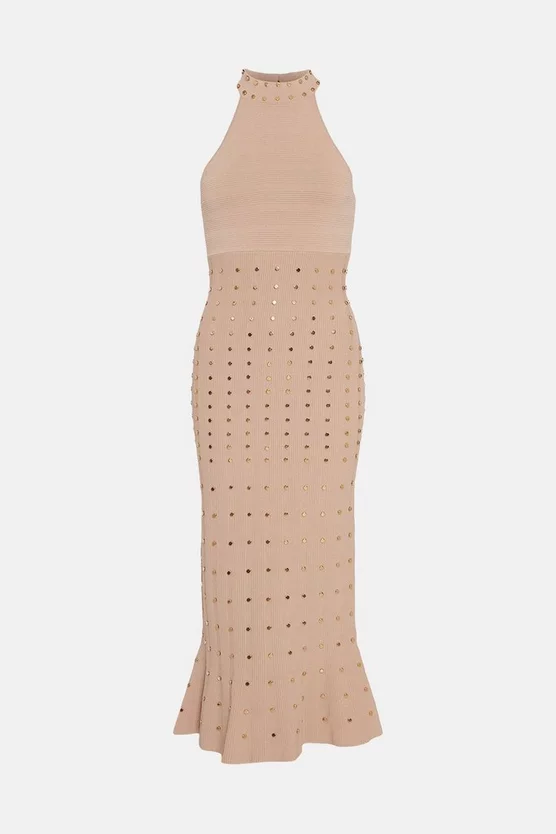 Wholesale 🌟 Karen Millen Stud Detail Knit Halter Neck Midaxi 👗 Dress - nude ✔️ 6 Wholesale 🌟 Karen Millen Stud Detail Knit Halter Neck Midaxi 👗 Dress - nude ✔️ - Image 4
