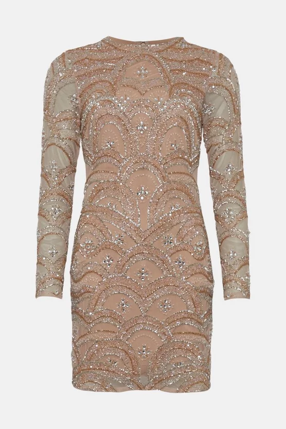 New 🔥 Karen Millen Embellished Mini 👗 Dress With Scallop Detail - rose ✔️ 6 New 🔥 Karen Millen Embellished Mini 👗 Dress With Scallop Detail - rose ✔️ - Image 4