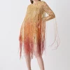 Promo ⭐ Karen Millen Beaded Fringed Woven Mini 👗 Dress 🛒 1 Promo ⭐ Karen Millen Beaded Fringed Woven Mini 👗 Dress 🛒 -Karen Millen Outlet store bkk03536 gold xl