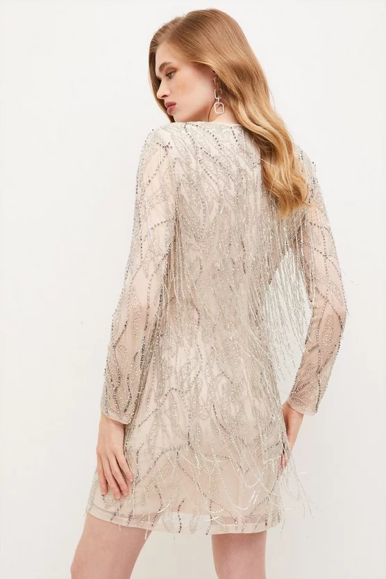 Promo ๐ Karen Millen Crystal Embellished Fringed Mini ๐ Dress - ivory ๐ 5 Promo ๐ Karen Millen Crystal Embellished Fringed Mini ๐ Dress - ivory ๐ - Image 3