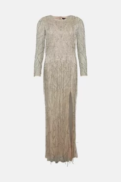 Brand new 😀 Karen Millen Crystal Embellished Fringed Maxi 👗 Dress - ivory 🛒 -Karen Millen Outlet store bkk03550 blush xl 3
