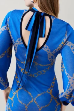 New 🥰 Karen Millen Slinky Knit Chain Jacquard Midaxi 👗 Dress - cobalt 😀 -Karen Millen Outlet store bkk03621 cobalt xl 1