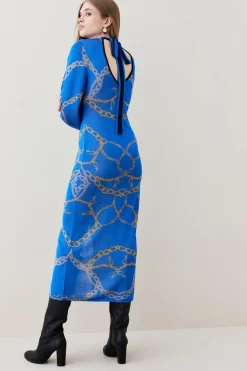 New 🥰 Karen Millen Slinky Knit Chain Jacquard Midaxi 👗 Dress - cobalt 😀 -Karen Millen Outlet store bkk03621 cobalt xl 2
