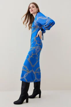New 🥰 Karen Millen Slinky Knit Chain Jacquard Midaxi 👗 Dress - cobalt 😀 -Karen Millen Outlet store bkk03621 cobalt xl 4