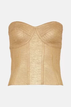 New ✔️ Karen Millen Foiled Bandage Bustier Knit Top 👏 -Karen Millen Outlet store bkk03652 gold xl 3