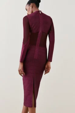 Discount 🎁 Karen Millen Sparkle Bandage Knit Long Sleeve Midi 👗 Dress ✨ -Karen Millen Outlet store bkk03659 cabernet xl 2