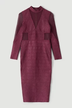 Discount 🎁 Karen Millen Sparkle Bandage Knit Long Sleeve Midi 👗 Dress ✨ -Karen Millen Outlet store bkk03659 cabernet xl 3