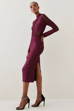 Discount 🎁 Karen Millen Sparkle Bandage Knit Long Sleeve Midi 👗 Dress ✨ -Karen Millen Outlet store bkk03659 cabernet xl 4