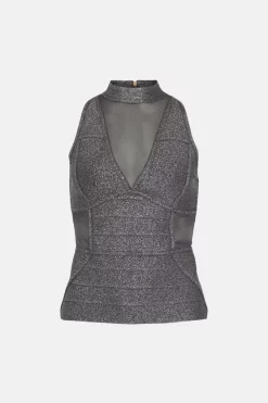 Cheapest 🎁 Karen Millen Sparkle Bandage Knit Top - gun metal ✨ -Karen Millen Outlet store bkk03660 gun20metal xl 3
