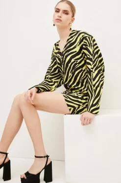 Wholesale 🔔 Karen Millen Zebra Printed Strong Shoulder Mini 👗 Dress - animal 🧨