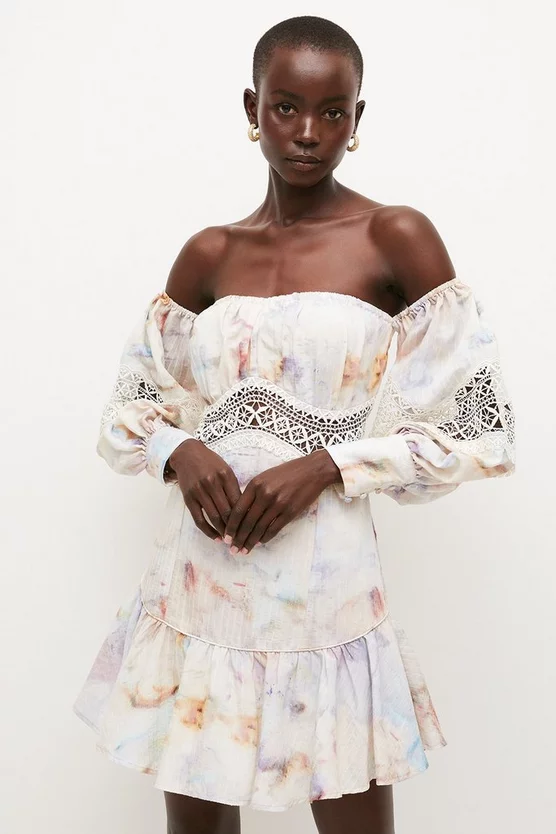 Deals ๐ Karen Millen Lydia Millen Guipure Lace Insert Bardot Mini - floral ๐ 4 Deals ๐ Karen Millen Lydia Millen Guipure Lace Insert Bardot Mini - floral ๐ - Image 2