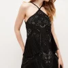 Cheap 😀 Karen Millen Fringed Beaded Halter Mini 👗 Dress - black 🧨