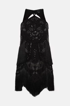 Cheap ๐ Karen Millen Fringed Beaded Halter Mini ๐ Dress - black ๐งจ 11 Cheap ๐ Karen Millen Fringed Beaded Halter Mini ๐ Dress - black ๐งจ -Karen Millen Outlet store bkk03756 black xl 3
