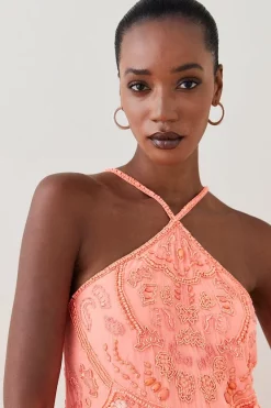 Buy ⭐ Karen Millen Fringed Beaded Halter Mini 👗 Dress 🥰 11 Buy ⭐ Karen Millen Fringed Beaded Halter Mini 👗 Dress 🥰 -Karen Millen Outlet store bkk03757 coral xl 2