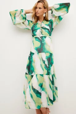 Cheap ✨ Karen Millen Watercolour Crinkle Tiered Maxi 👗 Dress - green 🎉