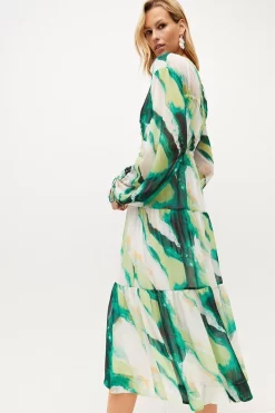 Cheap ✨ Karen Millen Watercolour Crinkle Tiered Maxi 👗 Dress - green 🎉 -Karen Millen Outlet store bkk03950 green xl 2