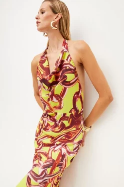 Coupon 🛒 Karen Millen Chain Fluid Crepe Wrap Woven Maxi 👗 Dress 🧨 -Karen Millen Outlet store bkk03977 lime xl 2